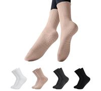 Fjquamitix 4 Pairs Reformer Pilates Socks Yoga Socks Non Slip Grip Cotton Sock for Women Ladies Girls Gym Workout Sport Exercise Ballet Dance (One Size, White+Black+Grey+Khaki)