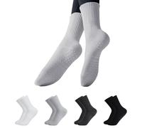 Fjquamitix 4 Pairs Reformer Pilates Socks Yoga Socks Non Slip Grip Cotton Sock for Women Ladies Girls Gym Workout Sport Exercise Ballet Dance Pilates Yoga (White+Black+Grey1+Grey2)
