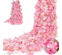 Fjquamitix 4 PCS Artificial Flower Garland 5.9FT Cherry Blossom Vines Hanging Rattan Flowers for Indoor Outdoor Wedding Decoration (Deep Pink)