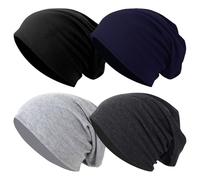 Fjquamitix 4 Pcs Slouch Beanie Hats for Women Men Soft Lightweight Winter Slouchy Beanie Hat Unisex Baggy Skull Caps for Workout (One Size, Black+Dark Grey+Light Grey+Navy)