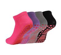 Fjquamitix 4Pairs Non-Slip Yoga & Pilates Socks for Women & Men with Silicone Grip, Breathable Cotton, Universal Size Slippers for Fitness, Ballet, Reformer