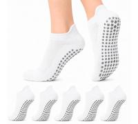 Fjquamitix 5 Pairs Pilates Socks Breathable Women Non Slip Grip Socks Cotton Silicone Yoga Socks For Hospital Dance Yoga Pilates Workout (5, White)