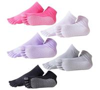 Fjquamitix 5 Pairs Toe Yoga Socks For Women Non Slip Five Finger Pilates Socks Soft Breathable Cotton Blend Idea For Yoga Ballet Workout Fitness UK Size 4-7 EU 35-40 (Solid)