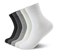Fjquamitix 5 Pairs Women Crew Socks, Soft Breathable Ladies Ankle Socks for Work and Casual, Size 4-9 (Black + White + Beige + Light Gray + Dark Gray)