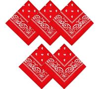 Fjquamitix 5-Piece Bandana Set, Bandanas for Women & Men - Cashew Flower, Solid Paisley Print Headband Polyester Quick-Dry Bandana Headband, Scarf, Face Covering (Paisley, Red*5)