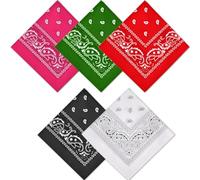 Fjquamitix 5-Piece Bandana Set, Bandanas for Women & Men - Cashew Flower, Solid Paisley Print Headband Polyester Quick-Dry Bandana Headband, Scarf, Face Covering (Paisley, Black+red+white+green+pink)