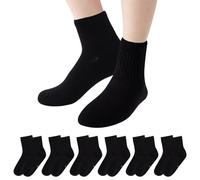 Fjquamitix 6 Pairs boys Girls School Socks,Soft Cotton White Black Crew Seamless Socks Kids Aged 3-14 Years (UK, Age, 3 Years, 5 Years, Regular, Black)