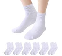 Fjquamitix 6 Pairs boys Girls School Socks,Soft Cotton White Black Crew Seamless Socks Kids Aged 3-14 Years (UK, Age, 3 Years, 5 Years, Regular, White)