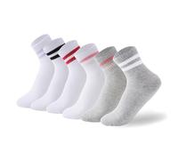 Fjquamitix 6 Pairs Kids Ankle Sock, Boys Girls Cotton Socks, Crew Athletic Sock with Retro Stripes, Breathable Sports Socks for Kids Adults (Kid(7-10Years))