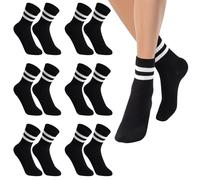 Fjquamitix 6 Pairs Kids Sports Crew Socks Breathable Boys Black White Grey Striped Socks Girls Cotton School Athletic Sock for Children Daily Wear (Age 3-5 Years, Stripe black)