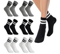 Fjquamitix 6 Pairs Kids Sports Crew Socks Breathable Boys Black White Grey Striped Socks Girls Cotton School Athletic Sock for Children Daily Wear (Age 3-5 Years, Stripe black/white/grey)