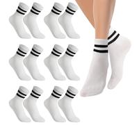 Fjquamitix 6 Pairs Kids Sports Crew Socks Breathable Boys Black White Grey Striped Socks Girls Cotton School Athletic Sock for Children Daily Wear (Age 9-12 Years, Stripe white)