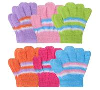 Fjquamitix 6 Pairs Kids Winter Gloves, Plush Colorful Striped Knit Glove, Thermal Stretchy Full Fingers Magic Gloves for Boys Girls (Colorful, 1-3 years)