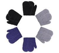 Fjquamitix 6 Pairs Toddler Mittens Kids Winter Warm Gloves Baby Soft Stretch Mittens for Boys Girls Children (2 Black+2 Light Gray+ 2 Navy)