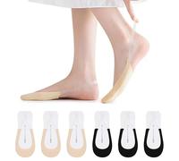 Fjquamitix 6 Pairs Women No Show Socks with Anti-Slip straps Half Toe Ultra Low Cut Invisible Liner Socks for Loafers High Heels Breathable Non-Slip 3-5 (Black&Skin Color)