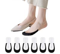 Fjquamitix 6 Pairs Women No Show Socks with Transparent Anti-Slip straps Half Toe Ultra Low Cut Invisible Liner Socks for Loafers High Heels Breathable Non-Slip 3-5 (Black)