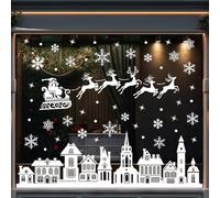Fjquamitix 9 Sheets Christmas Window Clings Decorations 11.8×7.9 Inch Holiday Decor Static Clings for Glass Doors Home & Office No-Residue Winter Snowflakes & Festive Designs (Elk Sleigh)