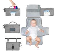 Fjquamitix Baby Changing Mat Portable Waterproof Foldable Travel Diaper Changing Pad with Smart Wipes Pocket Lightweight Compact for On-The-Go Ideal Newborn Shower Gift for Boys & Girls (Grey)