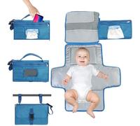 Fjquamitix Baby Changing Mat Portable Waterproof Foldable Travel Diaper Changing Pad with Smart Wipes Pocket Lightweight Compact for On-The-Go Ideal Newborn Shower Gift for Boys & Girls (Blue)