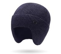 Fjquamitix Beanie Hat Men with Earflaps Winter Thermal Knitted Caps for Men Women Soft Windproof Warm Stretchy Skull Hats for Outdoor Skiing Hiking Travel Daily Wear (One Size, Dark Blue)
