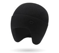 Fjquamitix Beanie Hat Men with Earflaps Winter Thermal Knitted Caps for Men Women Soft Windproof Warm Stretchy Skull Hats for Outdoor Skiing Hiking Travel Daily Wear (One Size, Black)