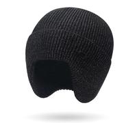 Fjquamitix Beanie Hat Men with Earflaps Winter Thermal Knitted Caps for Men Women Soft Windproof Warm Stretchy Skull Hats for Outdoor Skiing Hiking Travel Daily Wear (One Size, Dark Grey)