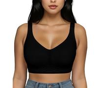 Fjquamitix Bras for Women Wireless Push Up V Neck Bra Adjustable Seamless Breathable Soft Support Full Coverage Bra with Padded for Everyday Sleep (UK, Alpha, L, Regular, Regular, Black)