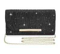 Fjquamitix Clutch Bag for Women, Elegant Evening Bag with Removable Chain, Glitter for Weddings, Proms, Parties, Roomy Glamorous Purse with Chain Shoulder Strap (Black)