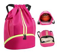 Fjquamitix Drawstring Bags,Waterproof PE Bag,Sports Swimming Backpack Large Unisex Gym Bag with Shoe Compartment Wet And Dry Separation For Travel, School, Beach,Sports (Rose Red)
