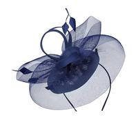 Fjquamitix Fascinators for Weddings Handmade Mesh and Feathers Wedding Hats for Women Elegant Fascinators Headband Women Accessories for Tea Party Royal Ascot Derby (Navy Blue)