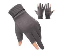 Fjquamitix Fingerless Gloves for Men Women - Touchscreen Thermal Gloves with Non-Slip Palm, Padded Velvet Liner, Open Thumb & Forefinger for Typing, Photography, Running, Winter Outdoor (Grey)