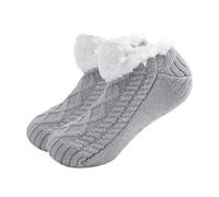 Fjquamitix Fluffy Slipper Socks for Men Women Winter Thermal Knitted Cozy Fleece Non Slip Socks Bed for Christmas Indoor Home (Pure Gray, Adult, Men, Large, Alpha, UK Footwear Size System, Wide)