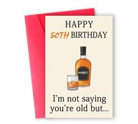 Fjquamitix Funny 50th Birthday Card for Men & Women - Whisky Humor Blank Inside Card with Red Envelope & Protective Bag (50th)