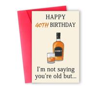 Fjquamitix Funny 50th Birthday Card for Men & Women - Whisky Humor Blank Inside Card with Red Envelope & Protective Bag (40th)