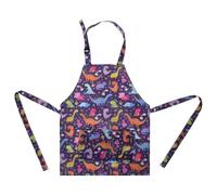 Fjquamitix Kids Apron for Boys and Girls, Cute Cartoon Apron with Front Pockets Adjustable Neck Strap Children Aprons for Cooking, Baking, Painting, Gardening (Dark Blue-Dinosaur)