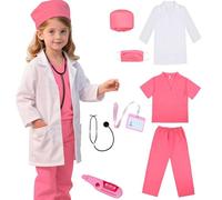 Fjquamitix Kids Doctor Costume Set Surgical Doctor Suit Uniform with Stethoscope Toys for Boys Girls Dress Up Halloween Cosplay (Pink, S)