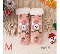 Fjquamitix Kids Slipper Socks Animal Cozy Plush Winter Warm Socks Anti-Slip Thick Fleece Lined for Boys Girls Cute (Pink Strawberry Rabbit, Little Kid, Medium, Alpha, UK Footwear Size System, Medium)