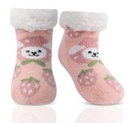 Fjquamitix Kids Socks Animal Cozy Plush Winter Warm Socks Anti-Slip Thick Fleece Lined for Boys Girls Cute (UK, Age, 6 Years, 10 Years, Regular, Strawberry Rabbit)