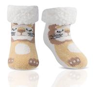 Fjquamitix Kids Socks Animal Cozy Plush Winter Warm Socks Anti-Slip Thick Fleece Lined for Boys Girls Cute (UK, Age, 3 Years, 6 Years, Regular, White Lion)