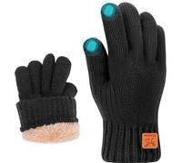 Fjquamitix Kids Winter Gloves Soft Warm Knit Glove Thermal Touch Screen Gloves with Fleece Lining for Children Ages 5-12 Outdoor Skiing Cycling Football Running (Black, One Size)