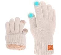Fjquamitix Kids Winter Gloves Soft Warm Knit Glove Thermal Touch Screen Gloves with Fleece Lining for Children Ages 5-12 Outdoor Skiing Cycling Football Running (Beige, One Size)