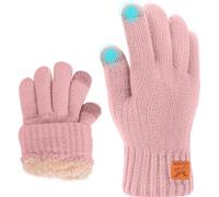 Fjquamitix Kids Winter Gloves Soft Warm Knit Glove Thermal Touch Screen Gloves with Fleece Lining for Children Ages 5-12 Outdoor Skiing Cycling Football Running (Pink, One Size)