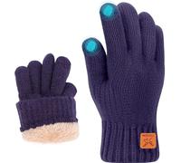 Fjquamitix Kids Winter Gloves Soft Warm Knit Glove Thermal Touch Screen Gloves with Fleece Lining for Children Ages 5-12 Outdoor Skiing Cycling Football Running (Navy, One Size)
