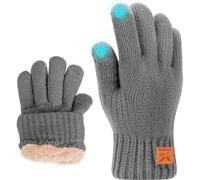 Fjquamitix Kids Winter Gloves Soft Warm Knit Glove Thermal Touch Screen Gloves with Fleece Lining for Children Ages 5-12 Outdoor Skiing Cycling Football Running (Dark Grey, One Size)