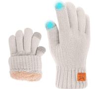 Fjquamitix Kids Winter Gloves Soft Warm Knit Glove Thermal Touch Screen Gloves with Fleece Lining for Children Ages 5-12 Outdoor Skiing Cycling Football Running (White, One Size)