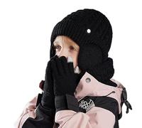 Fjquamitix Kids Winter Hat Scarf and Gloves Set,Warm Thermal Knitted Beanie Cap（with Earmuffs） Snood Neck Warmer Touchscreen Mitten with Soft Fleece Lining for Girls Boys Age 4-10 (Black)