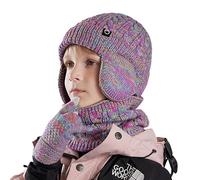 Fjquamitix Kids Winter Hat Scarf and Gloves Set,Warm Thermal Knitted Beanie Cap（with Earmuffs） Snood Neck Warmer Touchscreen Mitten with Soft Fleece Lining for Girls Boys Age 4-10 (Colorful)