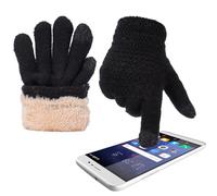 Fjquamitix Kids Winter Warm Gloves Thermal Touch Screen Gloves with Fleece Lining Soft Knit Glove for Children Outdoor Skiing Cycling Playing Ages 3-15 (Black, S)