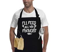 Fjquamitix King of The Grill Apron, Adjustable Bbq Apron for Men with 3 Pockets, Christmas Funny Gift for Him, Dad, Son and Husband (I'LL FEED ALL YOU F**KERS)