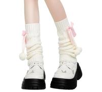 Fjquamitix Leg Warmers For Teen Girls Women Y2K Cute Bow & Furball Design Soft Knitted Long Lolita Kawaii Knee High Socks Stretchy Boot Cuffs For Cosplay Daily Dance Parties (Pink Bow, One Size)